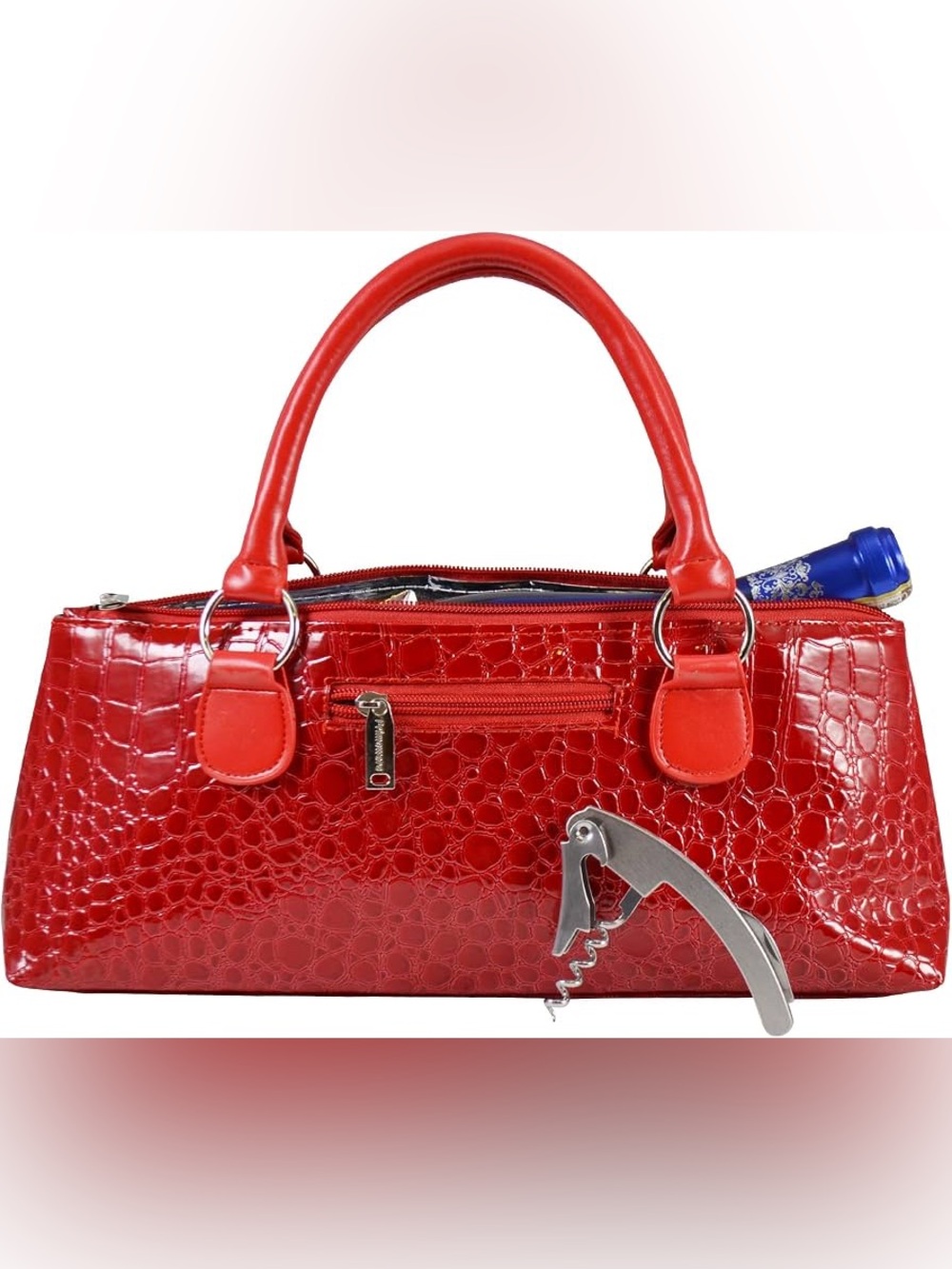 Red Croc-Embossed Wine Clutch